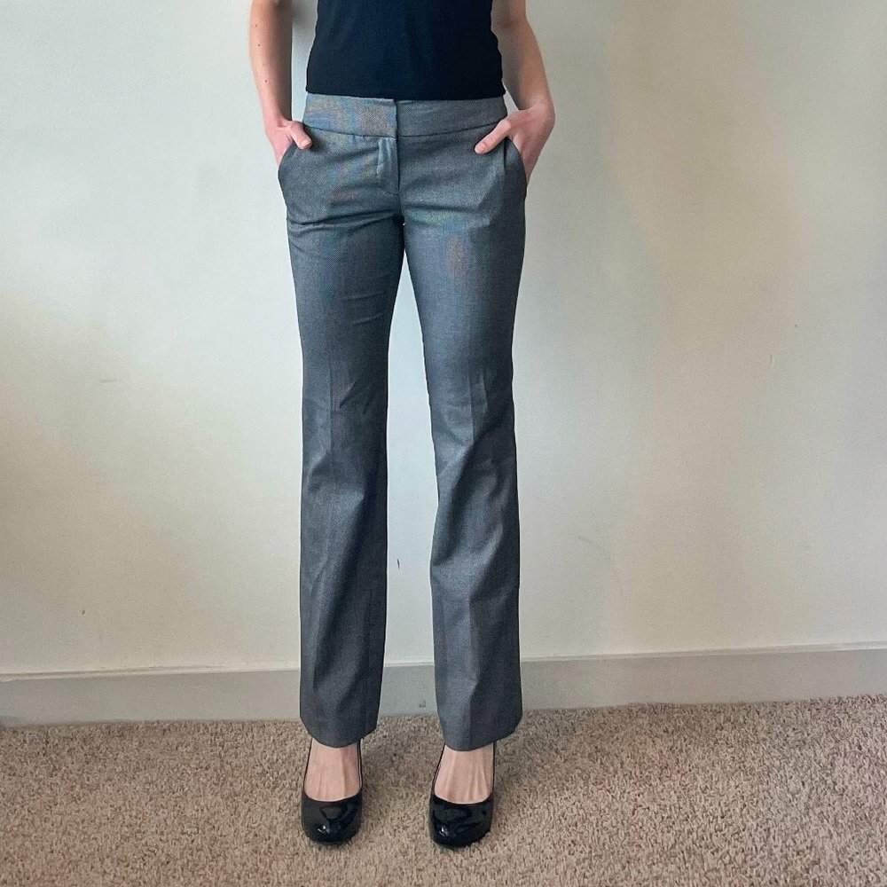 Ann Taylor | Grey Bird's Eye Check Flared Ankle Dress Pants | Size 00 Petite